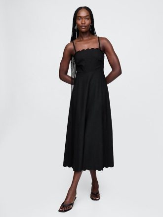 Midikleid aus Leinenmischung mit Wellenkante
