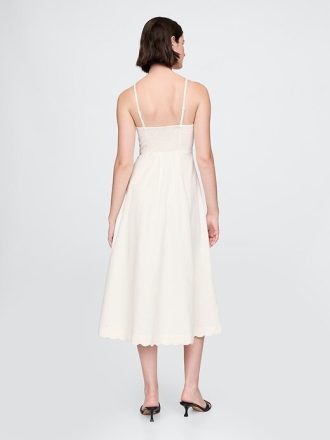 Midikleid aus Leinenmischung mit Wellenkante