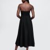 Midikleid aus Leinenmischung mit Wellenkante