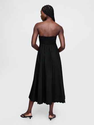 Midikleid aus Leinenmischung mit Wellenkante