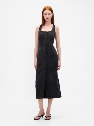 Midikleid mit Knopfleiste und Nähten