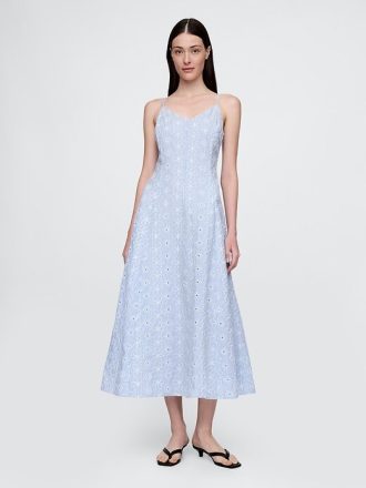 Midikleid mit Ösen und V-Ausschnitt