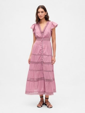Midikleid mit Spitzenbesatz