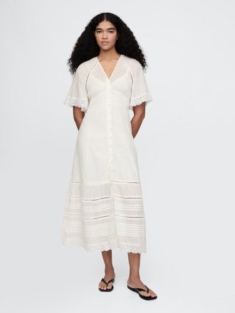 Midikleid mit Spitzenbesatz