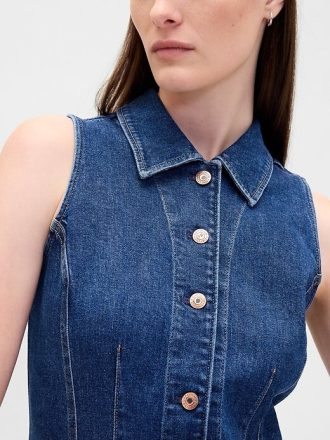 Mini-Etuikleid aus Denim mit Kragen
