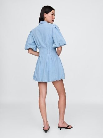 Mini-Hemdkleid aus Denim mit Bubble-Print