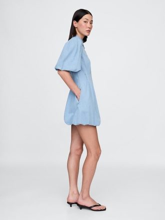 Mini-Hemdkleid aus Denim mit Bubble-Print