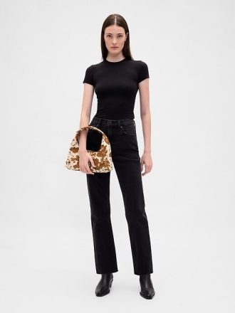Mini-Slouchy-Tasche aus Kalbshaar mit Kuh-Print