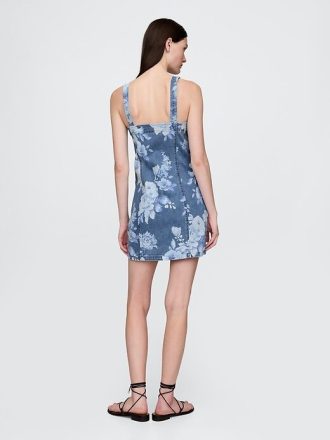 Minikleid aus Denim mit Blumenmuster
