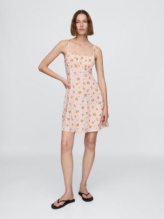 Minikleid aus Leinenmischung mit gerafftem Oberteil