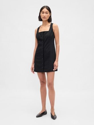 Minikleid aus Leinenmischung mit Knopfleiste vorne