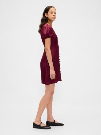 Minikleid aus Satin mit V-Ausschnitt und Spitzenbesatz