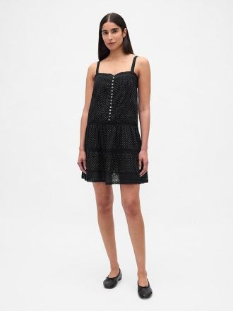 Minikleid mit Spitzenbesatz und tiefer Taille