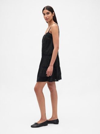 Minikleid mit Spitzenbesatz und tiefer Taille