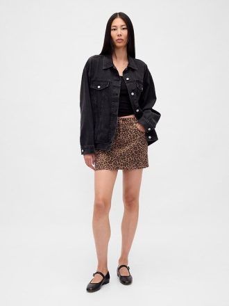 Minirock aus Denim mit Leopardenmuster
