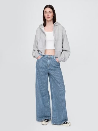 Mittelhohe Baggy-Jeans aus ultraweichem Denim mit Streifen