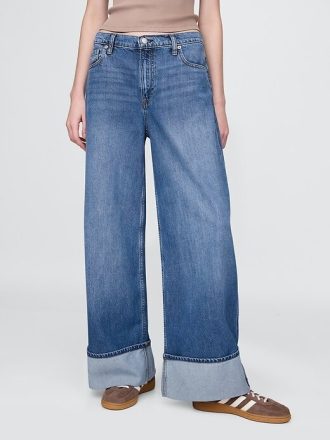 Mittelhohe, ultraweiche Baggy-Jeans mit Umschlag