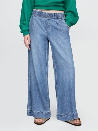 Mittelhohe, ultraweiche, bequeme Baggy-Jeans mit Falten