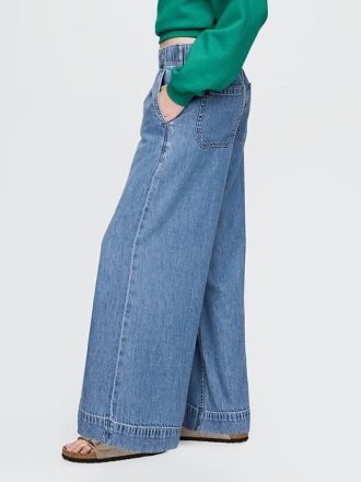Mittelhohe, ultraweiche, bequeme Baggy-Jeans mit Falten