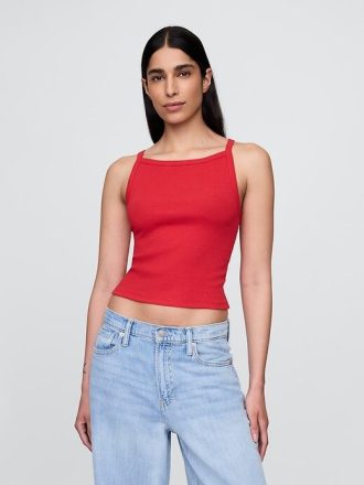 Modernes Crop-Tanktop mit Schürzenkragen