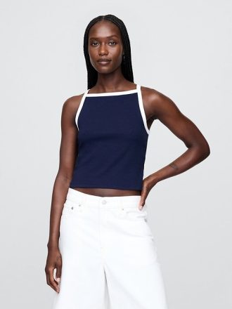 Modernes Crop-Tanktop mit Schürzenkragen