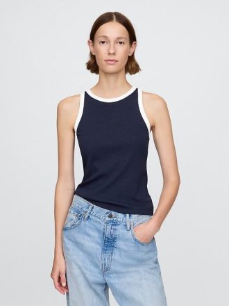 Modernes geripptes Neckholder-Tanktop