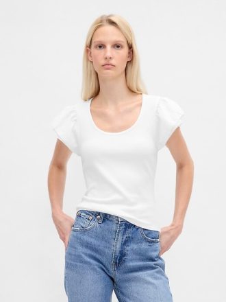 Modernes, kurzes T-Shirt mit Rüschen und Puffärmeln