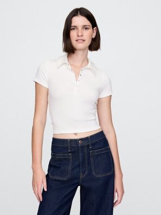 Modernes Ripp-Crop-Poloshirt