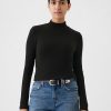 Modernes Rippen-Crop-Shirt mit Stehkragen Modernes Rippen-Crop-Shirt mit Stehkragen