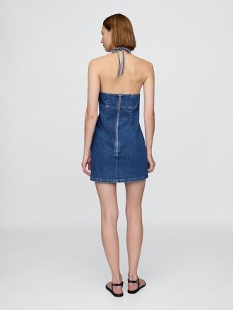 Neckholder-Minikleid aus Denim