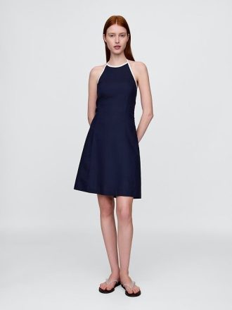 Neckholder-Minikleid aus Leinenmischung