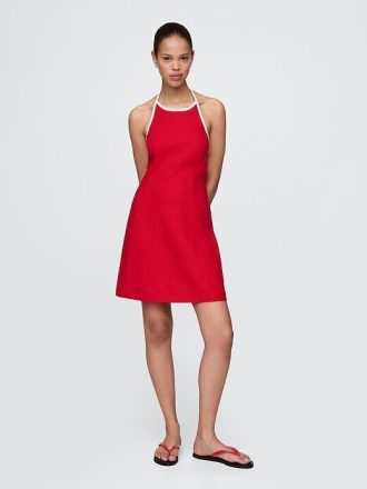 Neckholder-Minikleid aus Leinenmischung