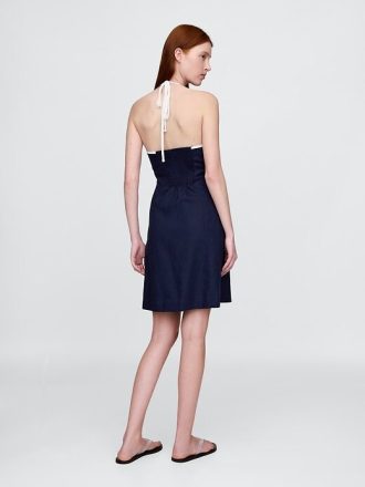 Neckholder-Minikleid aus Leinenmischung