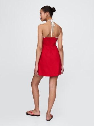 Neckholder-Minikleid aus Leinenmischung