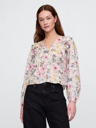 Oberteil mit Rüschenbesatz und Blumenmuster
