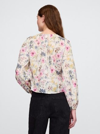 Oberteil mit Rüschenbesatz und Blumenmuster
