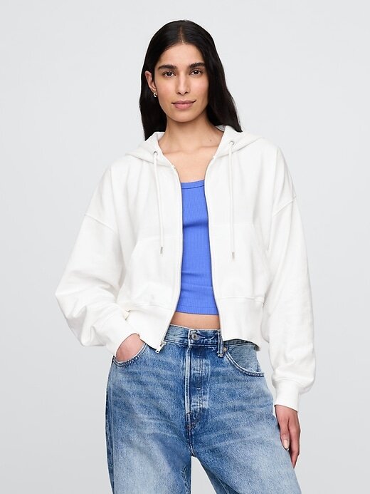 Oversize-Hoodie aus French Terry mit Reißverschluss und Keilabsatz Oversize-Hoodie aus French Terry mit Reißverschluss und Keilabsatz