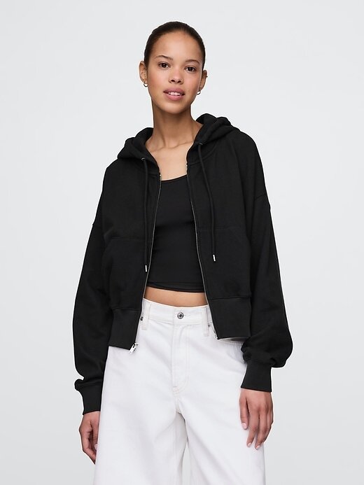 Oversize-Hoodie aus French Terry mit Reißverschluss und Keilabsatz Oversize-Hoodie aus French Terry mit Reißverschluss und Keilabsatz