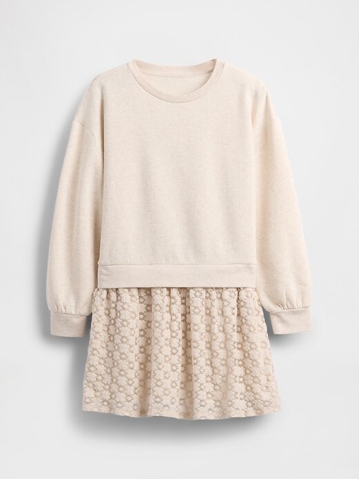 Oversize-Sweatshirtkleid aus gemischten Materialien für Kinder Oversize-Sweatshirtkleid aus gemischten Materialien für Kinder