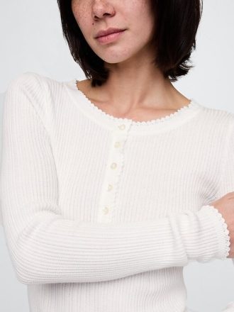 Pointelle Henley-Pullover