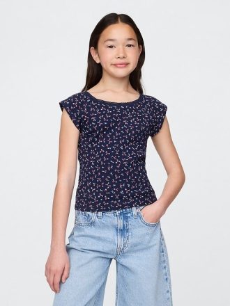 Pointelle-T-Shirt mit Spitzenbesatz für Kinder