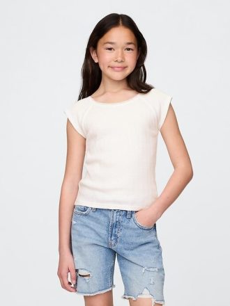 Pointelle-T-Shirt mit Spitzenbesatz für Kinder