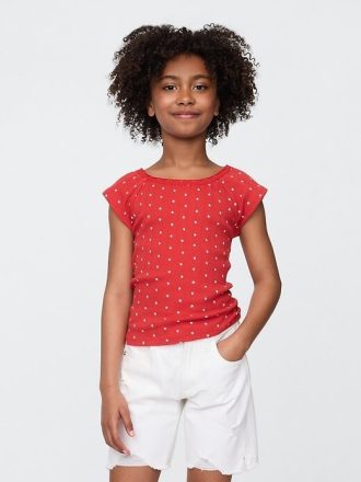 Pointelle-T-Shirt mit Spitzenbesatz für Kinder