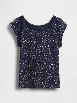 Pointelle-T-Shirt mit Spitzenbesatz für Kinder