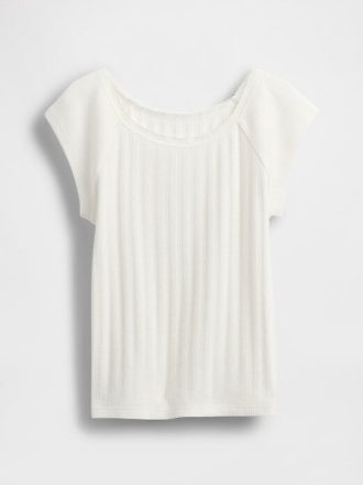 Pointelle-T-Shirt mit Spitzenbesatz für Kinder