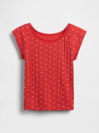 Pointelle-T-Shirt mit Spitzenbesatz für Kinder