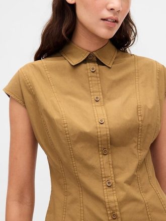Popeline-Hemdkleid mit Nähten