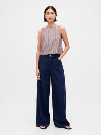 Popeline-Tanktop mit U-Boot-Ausschnitt und Muschelmuster