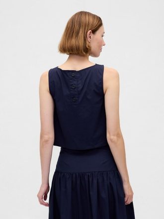 Popeline-Tanktop mit U-Boot-Ausschnitt und Muschelmuster