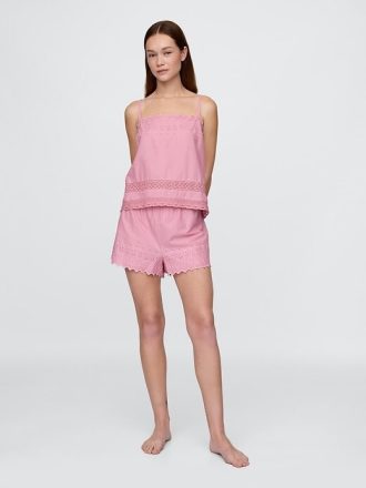 Pyjama-Camisole-Set mit Spitzenbesatz